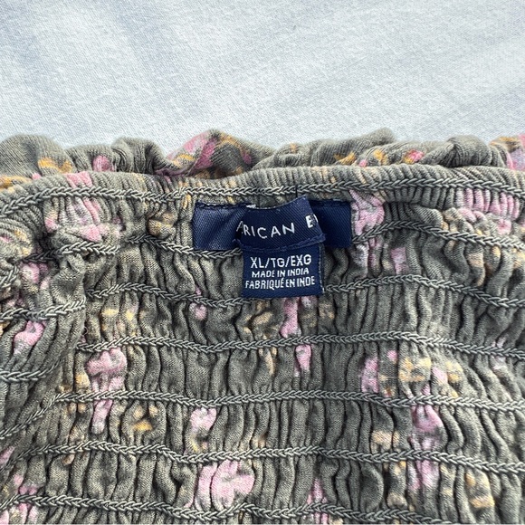 American Eagle Green Smocked Floral Crop Tank Top, XL - Picture 8 of 9